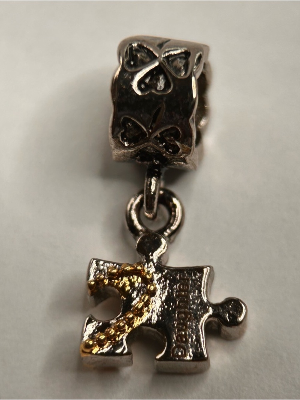 PUGSTER® Silver/Pewter w/ Gold Accent Daughter/Love CHARM For European Bracelet